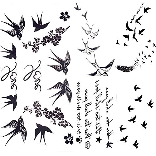 Lpitoy Autocollants De Tatouage Temporaire D'hirondelle, 5 Feuilles De Tatouages temporaires, Autocollant De Tatouage Amovible Imperméable, Tatouage d'art Corporel Adulte pour Bras, Jambe