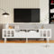 BTM Meuble TV Moderne, Meuble TV Blanc avec 2 Compartiments, 2 Portes et 2 Tiroirs, Banc TV pour Salon, Charge de 70-79 Pouces, Capacité de 45kg, 180x48x30cm