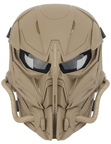 Taktische Airsoft Maske, Grau Lens Full Face Skull Paintball Schutzmaske für Cs Wargame Halloween Cosplay Kostüm Party (Tan)