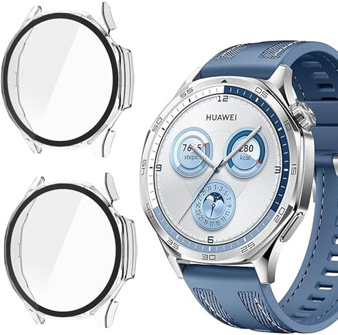Blueshaweu Schutzhülle kompatibel für Huawei Watch GT 5 Smartwatch 46MM, Hard PC hülle mit Glas Displayschutz kompatibel mit Huawei Watch GT 5 46mm (Nicht GT5 Pro) (transparent+transparent)