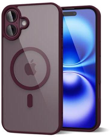 oakxco for iPhone 16 Case Clear Magnetic Compatible with Magsafe, Thin Slim Transparent Non Yellowing, Hybird Soft Silicone Bumper & Hard Plastic Protective Cover for Women, Burgundy Wine Plum
