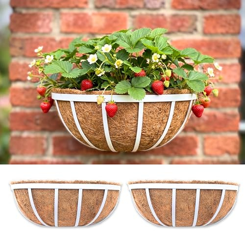 LaLaGreen Blumenkasten für Fenster, 40,6 cm, Weiß, Metall, Deck, Geländer, Blumenkästen mit Kokosauskleidung, rechteckige Wand-Pflanzgefäße für Outdoor-Pflanzen, Pferdetröge, Zaun, Balkon, Garten