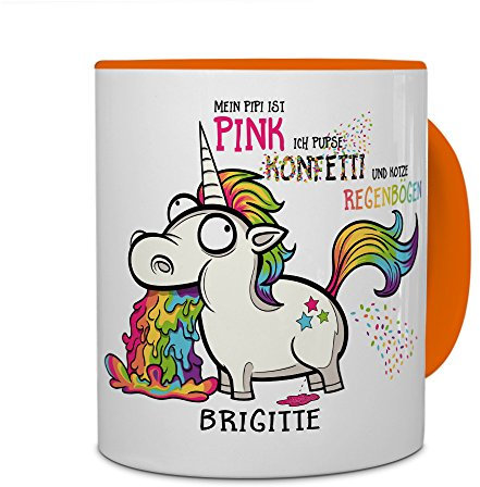 printplanet® Tasse mit Namen Brigitte - Motiv Einhorn - Namenstasse, Kaffeebecher, Mug, Becher, Kaffeetasse - Farbe Orange
