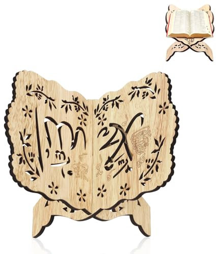 Zikirmatik Yüzük Buchständer Holz, Bücherständer im Quran Stil – Ramadan Deko Tisch, Rahle, Koran Halter, geeignet für A5 Bücher
