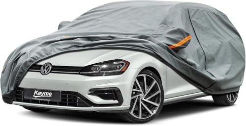 Kayme Bâche Voiture Étanche, 5 Couches Housse de Protection Voiture Extérieur Contre Soleil Pluie Poussière, Universelle pour Volkswagen Golf, Opel Astra, Seat Leon, Focus etc. Jusqu'à 450 cm