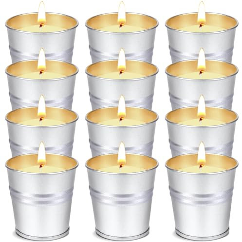 Bougie à la Citronnelle d'extérieur, 12PCS Bougies d'extérieur Cire de Soja Naturelle Citronnelle Bougie Extérieur pour Maison, Jardin, Pique-Nique, Camping, Terrasse, Balcon | 240h de Combustion