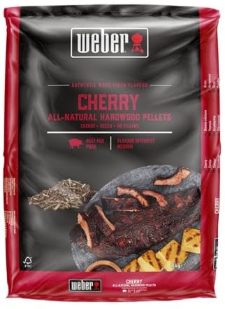 Weber Pellet di legno di ciliegio (8 kg), perfetto per affumicare carne di maiale, pellet di legno naturale al 100%, adatto a tutti i barbecue a pellet (3401050)