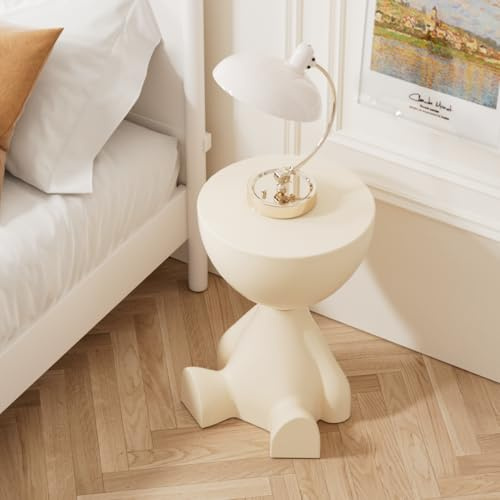 Virzen Beistelltisch, runder Couchtisch, süßer Sofa-Beistelltisch, Nachttisch, Kleiner Beistelltischs mit Akzent für Wohnzimmer, Schlafzimmer, Balkon, Moderne Nachttisch-Wohndekoration (Milchig S)