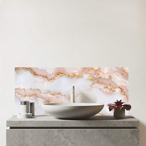 Warren Reed - Designer Premium Peach Quartz Effect Glass Bathroom Splashback 6mm Toughened Glass – Water-Resistant Wall Protector for Basins & Sinks, Polished Edges