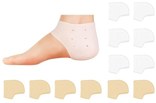 Lot de 12 coussinets de protection en gel de silicone, pour les douleurs au talon, les fissures sèches, la fasciite plantaire, les chevilles enflées, les éperons calcanéens (teinte chair/blanc)