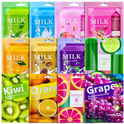Pack of 12 Face Sheet Masks,Moisturising Face Masks,Daily Care Sheet,Face Masks Skincare,Moisturising beauty set,Moisturizing Properties,Hydrate