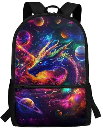 POLERO Galaxie-Rucksack für Mädchen, Weltraum-Tierdruck, leicht, Schulranzen, drache, One size