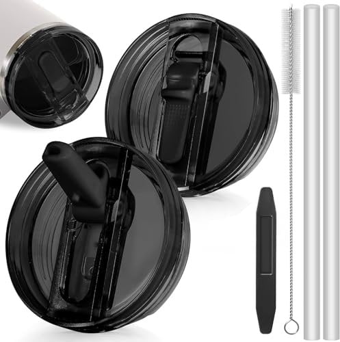 Maxmana Secret 2 Pack Detachable Tumbler Flip Straw Lid Compatible with Stanley 40oz Quencher ProTour, Leak Proof Tumbler Top Lid, No Spill Replacement Cover for Stanley Cup Accessories (Black)
