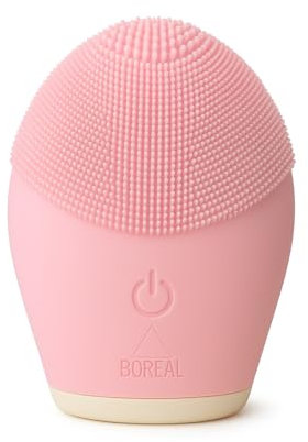 Spazzola detergente viso sonica in silicone BOREAL - Detergente viso elettrico per pelli grasse e sensibili - Rimozione punti neri, anti-età, massaggiatore viso delicato e impermeabile - Rosa