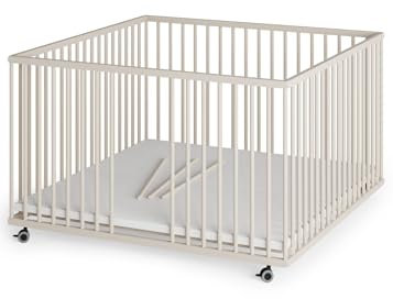 Sämann Laufstall Baby mit 3 Schlupfsprossen | TÜV geprüft | stufenlos höhenverstellbar | Laufgitter Premium | Babybett aus Holz | Krabbelgitter (sahara dust, 120x120 cm)