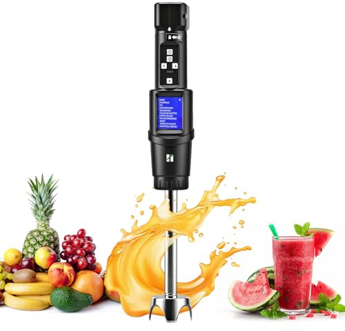 Huanyu Cordless Immersion Blender Intelligent Hand Blender with 11 Programs 300W Handheld Blender with Brushless Motor 1000-12000RPM Speed Variable Stick Blender