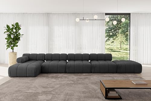 ALTDECOR Modulares Sofa Ecksofa in L-Form Corner modular Sofa Eckcouch Couch Wohnlandschaft Cauchsofa Polstersofa Lizur-L3-475x160x70 cm Schwarz