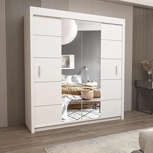 IE INTERIOR EMPORIUM Oslo Mirror Sliding Door Wardrobe | 150cm, 180cm, 203cm, 250cm | Includes 1 LED (White, 180cm)