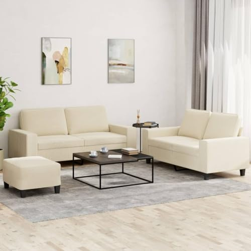 Qnhdfrt Sofagarnitur Creme Stoff 2-Sitzer Sofa und Hocker Set mit Kissen für Wohnzimmer Jugendzimmer Bequem Robust und Langlebig
