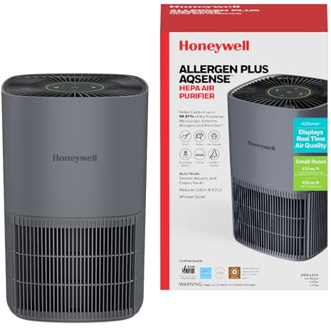 Honeywell Allergen Plus Compact HEPA Small Room Air Purifiers, Grey | Honeywell air purifiers for home, Up to 530 ft², Quiet HEPA air purifiers for bedroom, 3-in-1 filter, HPA125V