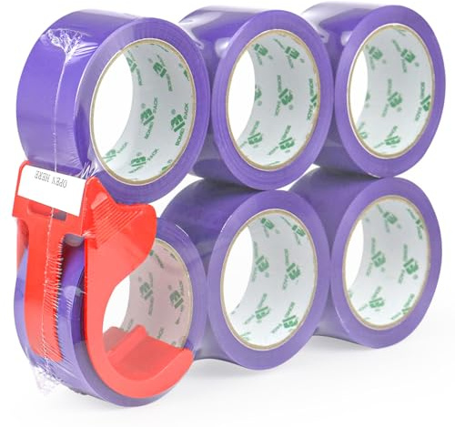 BOMEI PACK 6 Rollen Paketklebeband Klebeband Packband Verpackungsband Kartonband 66mx48mm Lila Verpackungsmaterial für Pakete und Karton Packband mit mit Plastik Abroller in Profi-Qualität