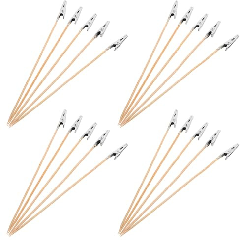 AUTSUPPL Lot de 20 Pinces Crocodile en Bois et Acier Inoxydable Longues pour Peinture de Maquettes et Loisirs Créatifs Clip de Fixation Léger et Robuste pour Modélisme Miniature