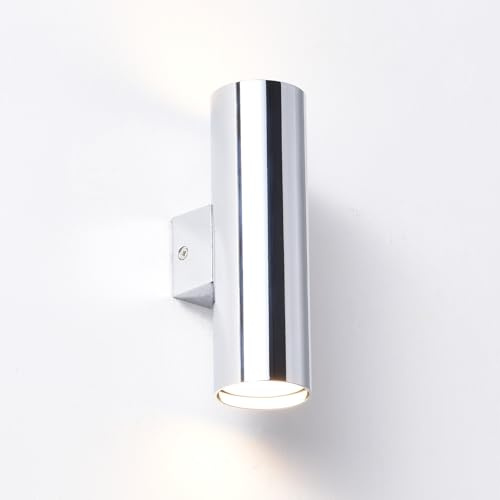 Alpinaluz Up & Down Wandleuchte mit 2x GU10 Fassung, Zylindrisches Metall-Design, Innenwandleuchte für Flur, Schlafzimmer und Wohnzimmer, IP20 (Chrom)