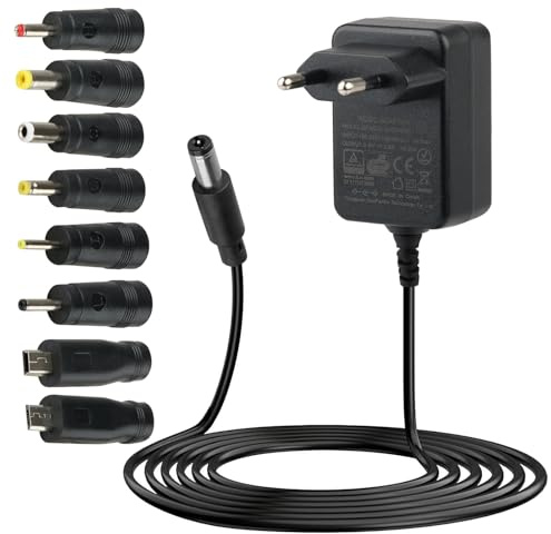 Adaptateur Secteur DC 5V 2A, 10W Transformateur AC/DC avec 8 8 Adaptateurs de Prise CC Convertisseur 1,5 m Alimentation pour Électronique USB HUB CCTV Bandes Lumineuses LED Caméra Routeur