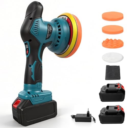 6-Inch Cordless Car Buffer Polisher, Car Polishing Machine with 2X 21V 2.0Ah Batteries, Car Buffer Waxer Kit, 6 Variable Speeds (MAX 5500RPM) for Scratch Detailing, Boat Care, Waxing