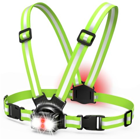 Lauflicht Lauflampe Joggen, 500 Lumen Brustlampe, 2 Schnellverschlüsse | Weiß-rotes Frontlicht, Rückenreflektor, 7 Modi, 45° verstellbar, bis zu 39 Std., USB-C, IPX4, abnehmbare Lampe