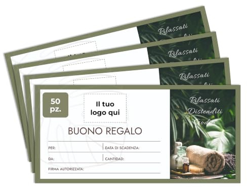 Buoni Regalo Beauty & Wellness Personalizzati, Logo o Testo, 50 Pezzi