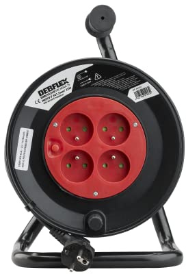 Debflex 601253 Kabeltrommel Basteln HO5VV-F 3G1.5, 4P-Schalter, 25 m, Schwarz