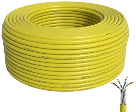 BIGtec 100m CAT.7 Verlegekabel Netzwerkkabel gelb Gigabit LAN DSL Kabel Installationskabel Datenkabel doppelt geschirmt halogenfrei 10Gbit CAT 7 1000Mhz CAT7 PIMF 4x2xAWG23