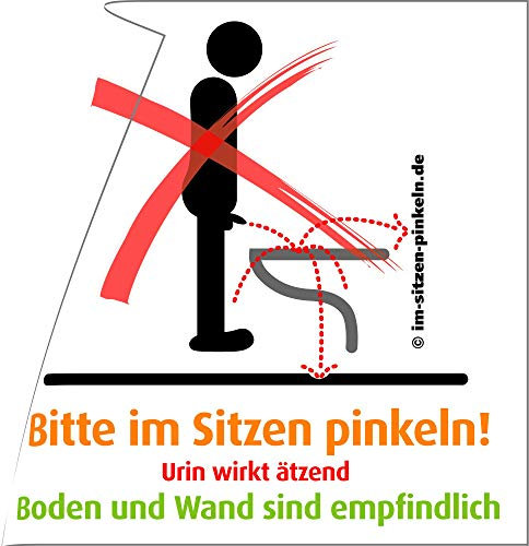 immi 4x Vermieter Aufkleber, Bitte im Sitzen Pinkeln, Urin wirkt ätzend, 9,8cm