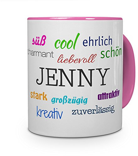 printplanet Tasse mit Namen Jenny - Positive Eigenschaften von Jenny - Namenstasse, Kaffeebecher, Mug, Becher, Kaffeetasse - Farbe Rosa