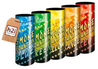 h2i Rauch Vulkan Fontäne - Smoke Tube Rauchfackel Rauchtopf Rauchgenerator Rauchbombe - 5 Stück Rauchfarbe Color Mix - dichter kräftiger Rauch - Brenndauer ca. 45 sek - Ganzjahresfeuerwerk Kat T1/F1