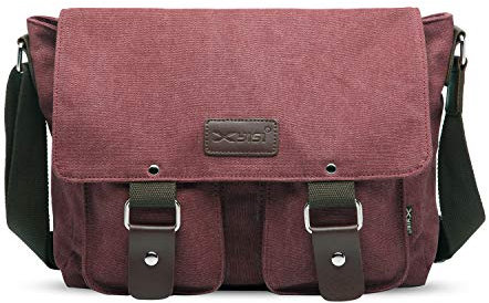 FANDARE Bolsos de Bandolera a Hombro de Lona Mensajero Bolso para Hombres/Mujeres Messenger Bolsa Bolsa de Viaje 7.9 Pulgadas Bolsa de Tablet, para Trabajo,Viajar,Colegio,Shopper Vino Rojo