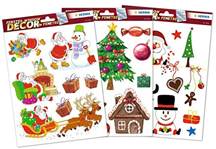 HERMA 15548 Fensterbilder Weihnachten Frohe Weihnachten, 25 Stück, selbstklebend, Kinder Fensteraufkleber, ablösbare Winter Fenstersticker, Fensterfolie für Kinderzimmer Dekoration Weihnachtsdeko