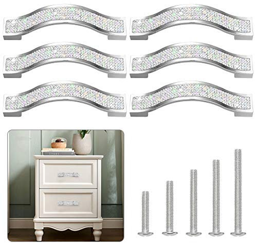 Artscope Kristall-Türgriff für Schrank, Bling-Türgriff, moderne Schrankknöpfe, Diamant-Zieher, Diamant-Knauf, Möbeltür, Schublade, modischer Küchenknauf, 6 Stück (11 cm, weiß)