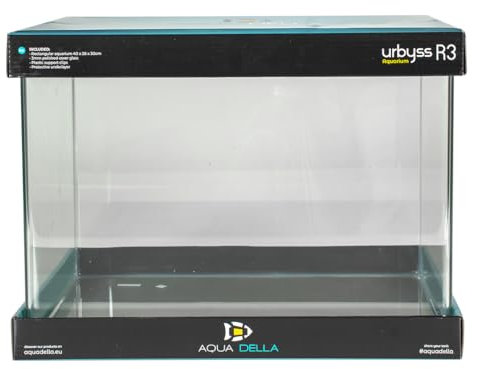 Aqua Della, Aquarium Urbyss 40x26x30 cm, Aquarium rectangulaire avec Verre courbé et Poli de 5 mm, Verre de Protection Poli de 3 mm, Clips de Support en Plastique, Tapis de Protection