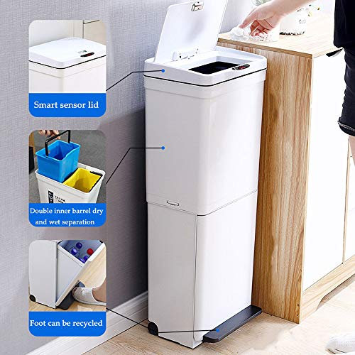 GBHJJ Cubo Basura Reciclaje Vertical, Compartimiento Doble Clasificado Reciclar el Cubo de Basura del Pedal de Basura, 30L Capacidad de Basura, Traje para BañO Cocina Oficina Hogar,B