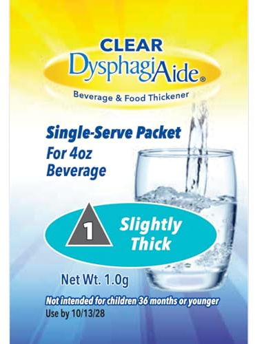 CLEAR DysphagiAide® Instant Beverage and Food Thickener, Level 1 Slightly Thick (Thin Nectar) Box of 24 Single Serve Packets