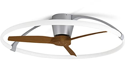 Mantra Iluminación. Modelo NEPAL. Ventilador y plafón de techo de 105 cm de diámetro en color plata y nogal. Fuente de luz LED 75W 2700K-5000K 7200lm. Ventilador 35W