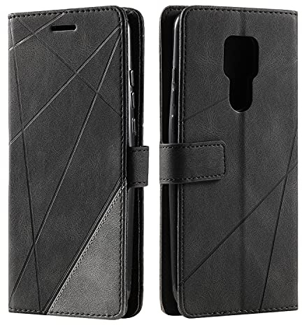SONWO Hülle für Moto G Play 2021, Premium Leder PU Handyhülle Flip Case Wallet Silikon Bumper Schutzhülle Klapphülle für Moto G Play 2021, Schwarz