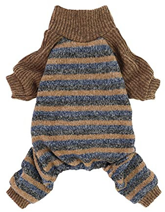 Fitwarm Hundebekleidung Rollkragen-Strick Hunde-Pyjama, gestreifter Pullover, Winter-Outfits, Strickwaren, Haustiermäntel, Katzenkleidung, braun, Größe L