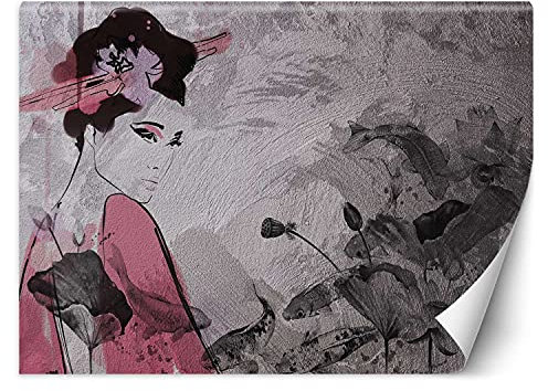Feeby Vlies Fototapete Geisha Textur Japan 200x140 cm Grau Tapeten Wandekoration Wohnzimmer Schlafzimmer Büro Flur Koi Karpfen Blumen Orient