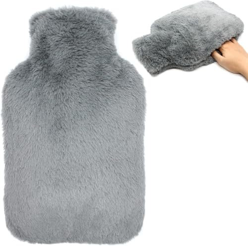 OWOZOI Wärmflasche mit Bezug Flauschig, Wärmeflasche mit Handwärmer Kängurutaschen Kuschelweichem Bezug, Wärmflaschen Groß 2 Liter Naturkautschuk für Frauen Männer Mädchen, Bettflasche