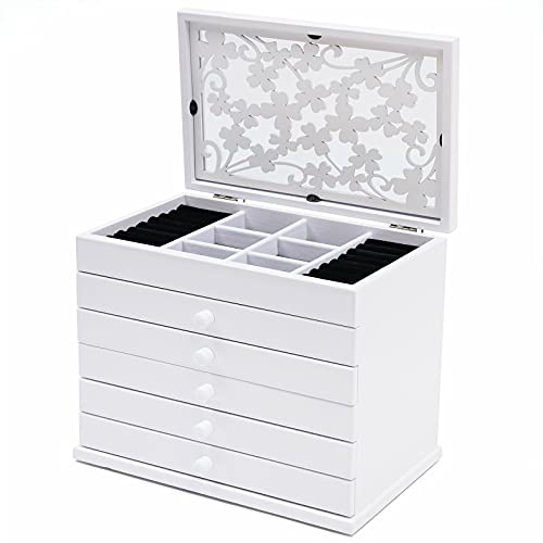 Futchoy Retro Holz Schmuckbox Aufbewahrungsbox Kosmetikschrank Schublade Für Mädchen Use Schmuckkästchen Aus Holz Mit 6 Ebenen, Geschenk Für Ihre Mutter/freundin/schwester (Weiß)