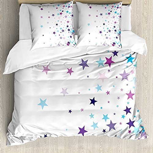 ABAKUHAUS Sterne Bettbezug Set für Einzelbetten, Verbreitung, Milbensicher Allergiker geeignet mit Kissenbezug, 200 cm x 200 cm - 80 x 80 cm, Mehrfarbig
