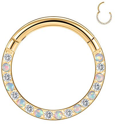 AROWRO Nasenringe Septum Clicker Nase Hoop Ring 316L Chirurgenstahl Knorpel Daith Helix Ohrringe Hoop Daith Piercing Schmuck CZ Opal Gepflastert 16G 6mm Gold